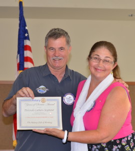 President Jim presents a Certificate for 21 years of service to Deborah Cathers Seymour 082615