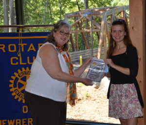 Denmark student presents a Club flag to President Leah 081716